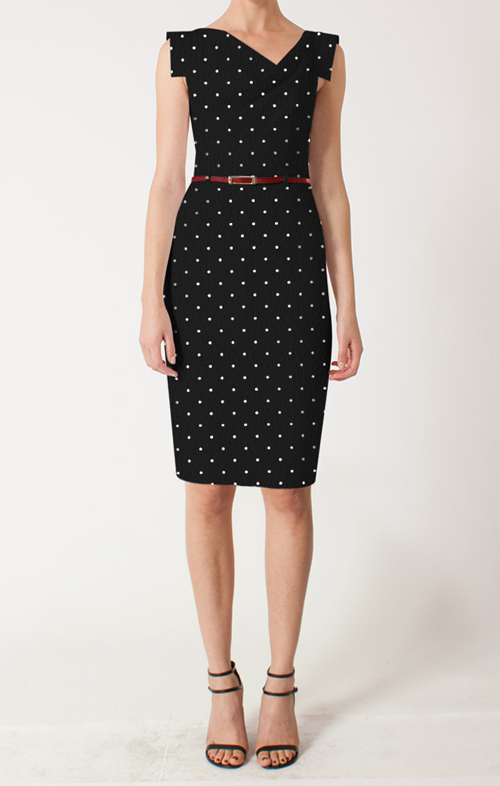 black and white polka dot gown